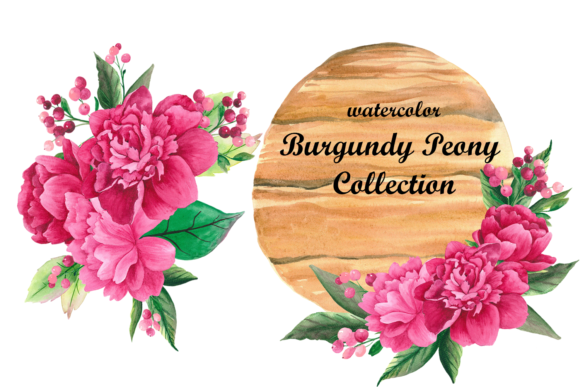 Burgundy Peony Watercolor Clipart for Crafts & Digital Selling