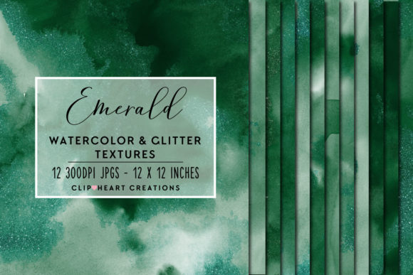 Green Glitter Watercolor Digital Papers for Handmade Craft Backgrounds