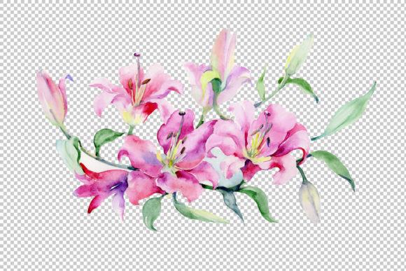 Pink Lilies Watercolor Set for Real Embroidery Work