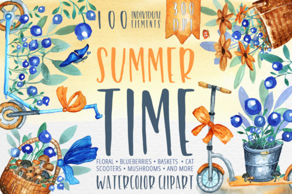 Summer Time - Watercolor Clipart for Crafts & Creative Design Projects