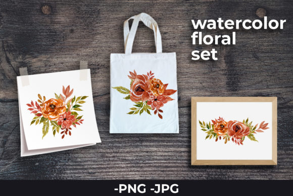 Watercolor Autumn Arrangement Set for Crafts Branding