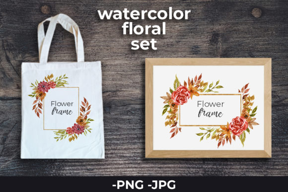 Watercolor Autumnal Floral Frame for Crafts & Content Design