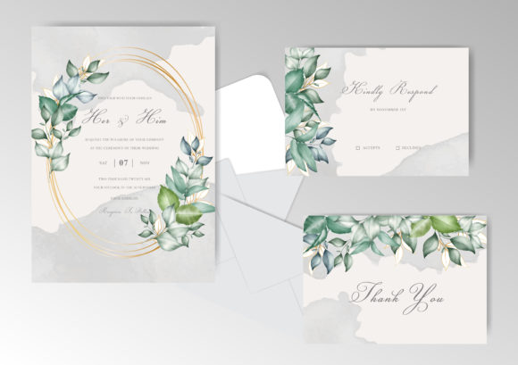 Watercolor Greenery Wedding Card Set: A Print Templates Gem for Romantic Editorial Design