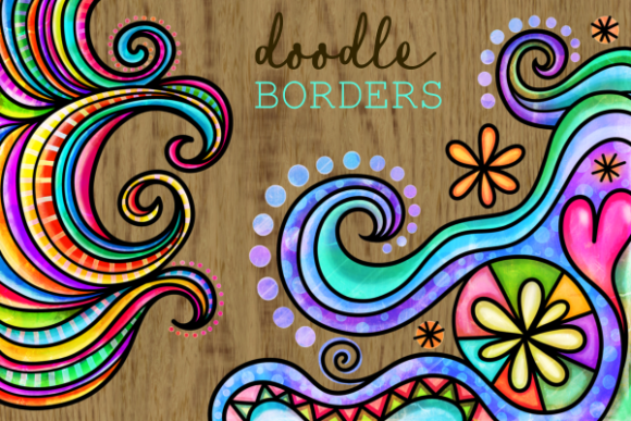 Watercolor Ink Doodle Borders for Craft & Handmade Backgrounds