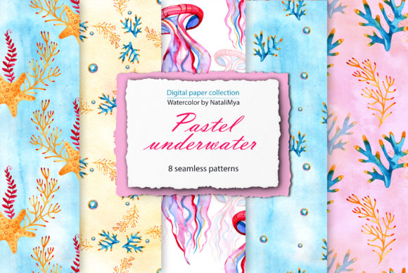 Watercolor Sea Life Digital Paper Pack: Patterns for Coastal Crafters & Etsy Sellers
