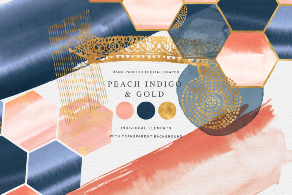 Watercolor Shapes Peach and Indigo Gold – A Designer’s Review for Branding and Marketing Use